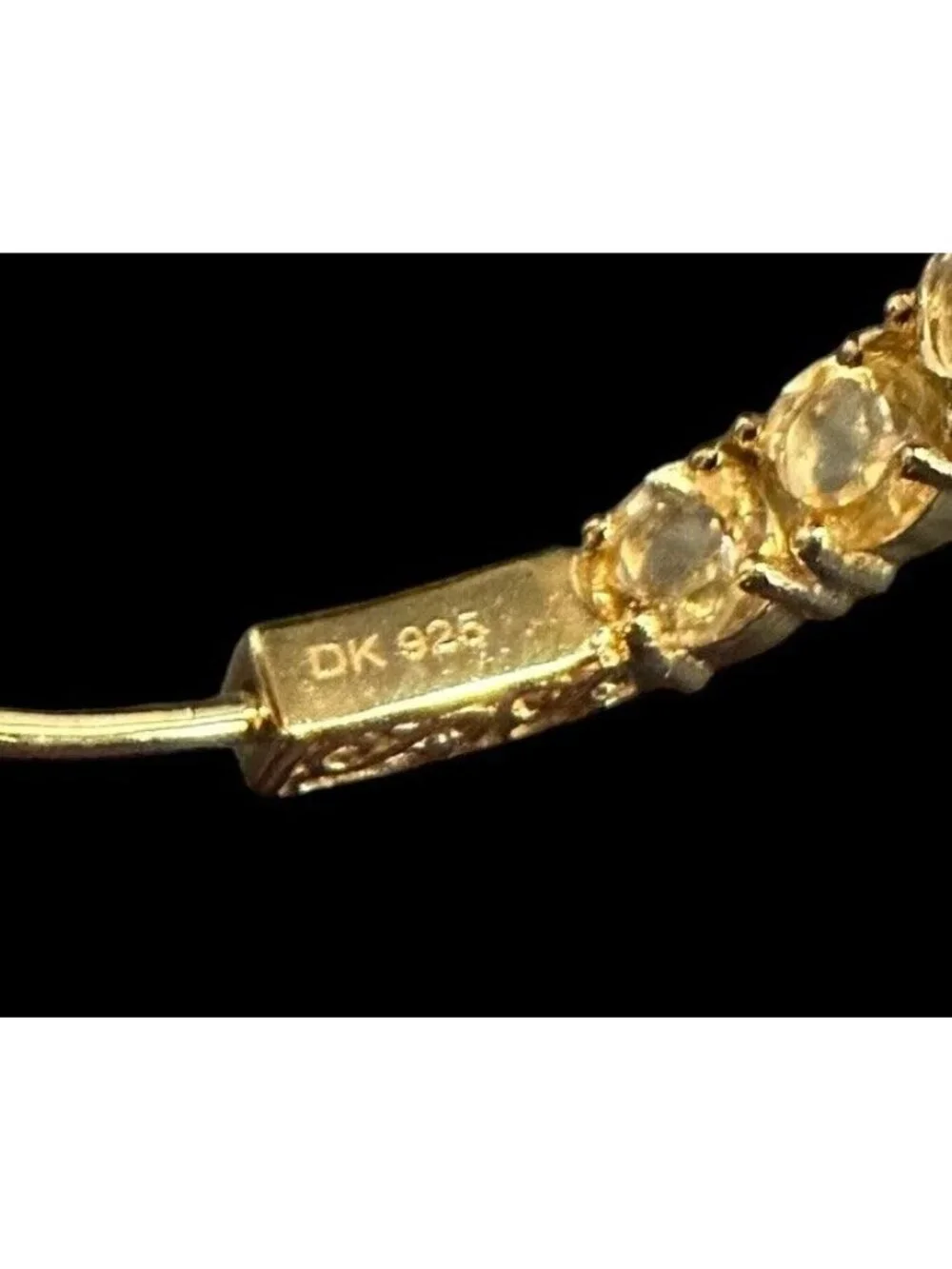 Signed DK 925 Citrine Hoop Earrings Gold Over Sterling Gemstone